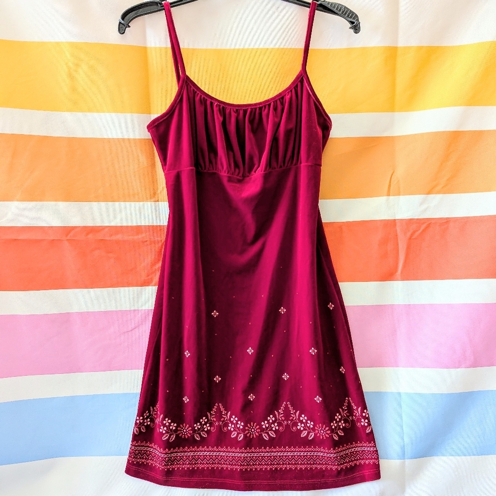 Vintage Velvet Red Y2K Spaghetti Strap Slip Dress Witchy Whimsigoth Grunge Fairy